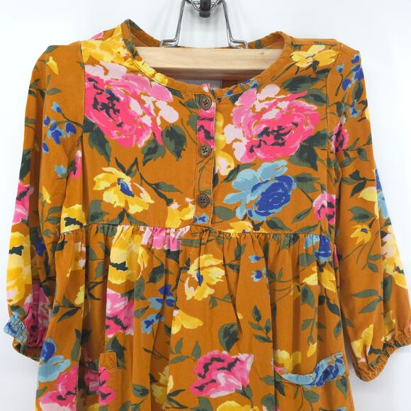 Old Navy 4T Vintage Floral Mustard Yellow 2 Pockets 1/2 Button Down Long Sleeve - Picture 2 of 12